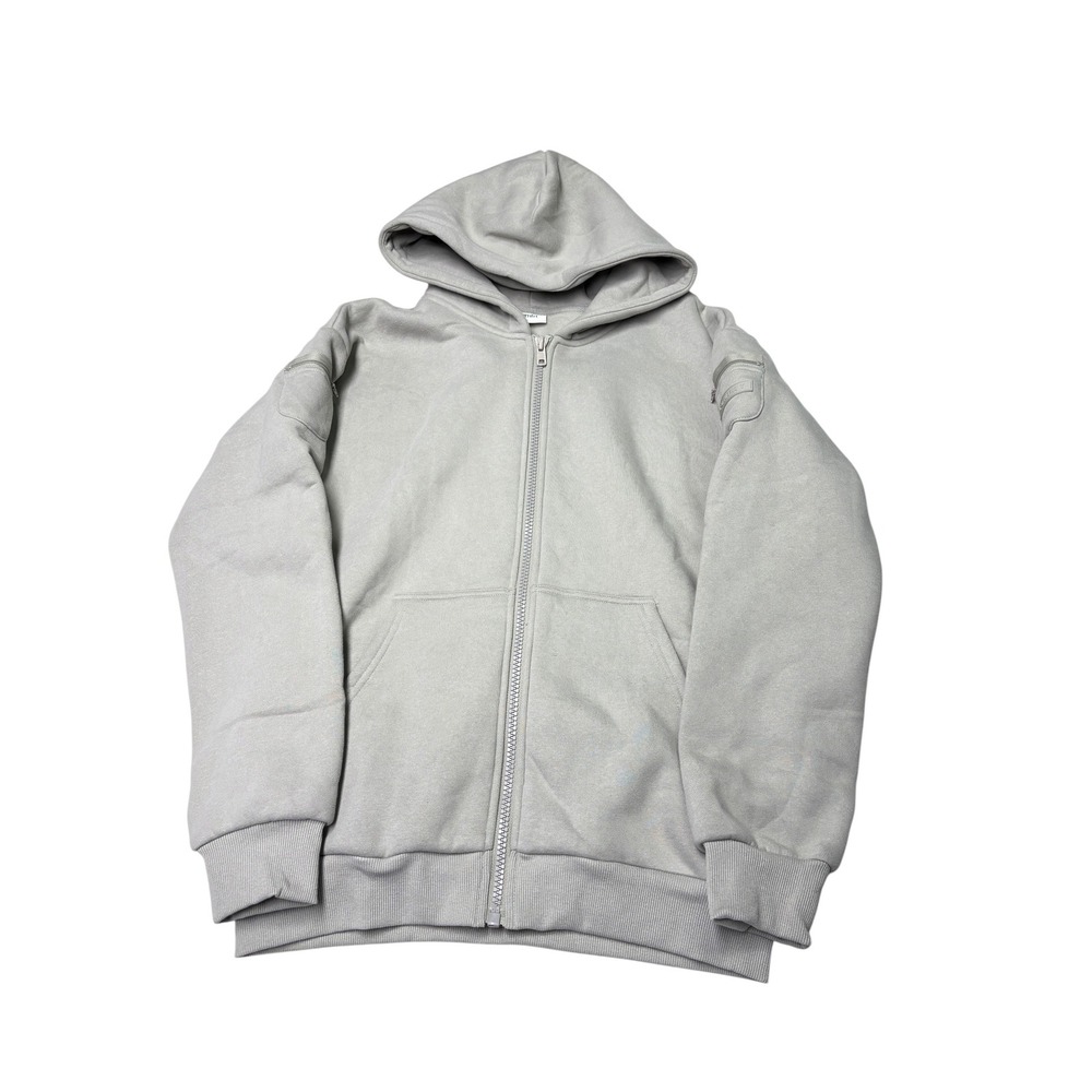 Comfrt Full Zip Hoodie Gray Heavyweight Fleece Utility Sleeve Pocket Mens Small